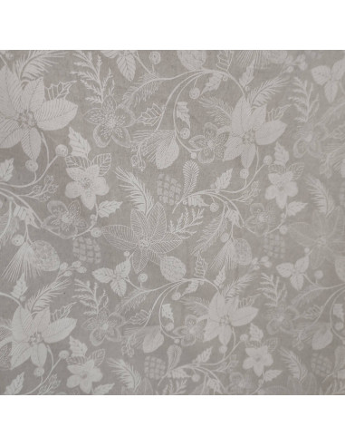 Toile savoie polycoton PERCENEIGE feuillage noel blanc mat - Tissus Ameublement au mètre rideaux coussins accessoires déco