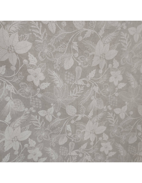 Toile savoie polycoton PERCENEIGE feuillage noel blanc mat - Tissus Ameublement au mètre rideaux coussins accessoires déco