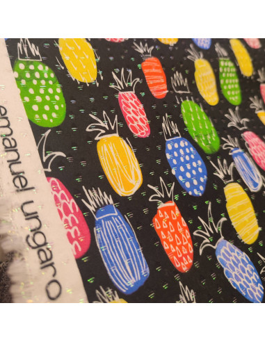 Tissu jacquard polycoton noir fil lurex vert...