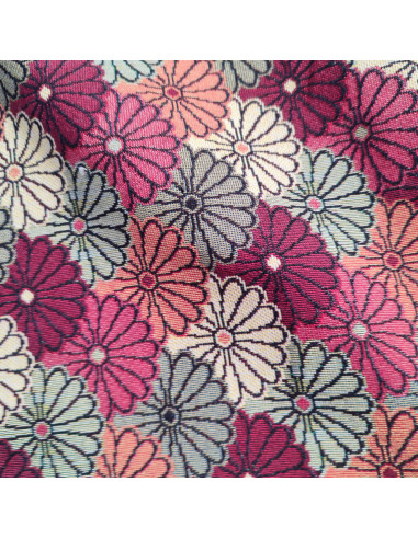 Tissu  jacquard souple fleurs multicolore grande laize 280cm - Tissus Ameublement au mètre - rideaux réfection fauteuil