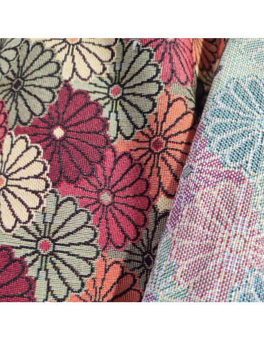 zoom Tissu  jacquard souple fleurs multicolore laize 280cm - Tissus Ameublement au mètre - rideaux réfection fauteuil