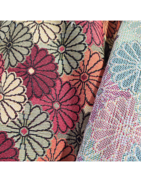 zoom Tissu  jacquard souple fleurs multicolore laize 280cm - Tissus Ameublement au mètre - rideaux réfection fauteuil