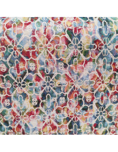 Tissu  jacquard mosaique florale multicolore grande laize 280cm - Tissus Ameublement au mètre - rideaux réfection fauteuil