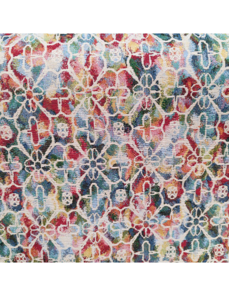 Tissu  jacquard mosaique florale multicolore grande laize 280cm - Tissus Ameublement au mètre - rideaux réfection fauteuil