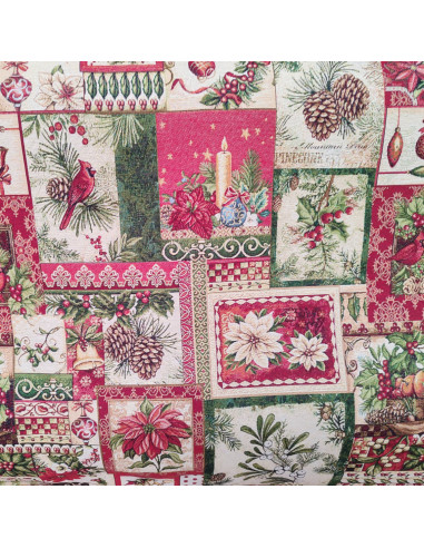 Tissu  jacquard patchwork thème noel grande laize 280cm - Tissus Ameublement au mètre - rideaux réfection fauteuil