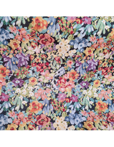 Tissu  jacquard noir fleurs multicolore laize 280cm - Tissus Ameublement au mètre - rideaux réfection fauteuil