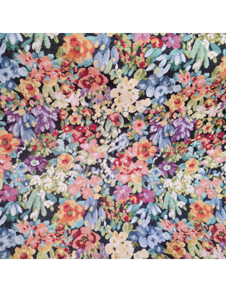 Tissu  jacquard noir fleurs multicolore laize 280cm - Tissus Ameublement au mètre - rideaux réfection fauteuil