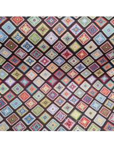 Tissu jacquard noir mosaique losange multicolore laize 280cm - Tissus Ameublement au mètre - rideaux réfection fauteuil