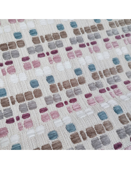 zoom Tissu Jacquard tissé motif carré velours relief rose Manuel Revert - Tissus Ameublement au mètre - réfection fauteuil