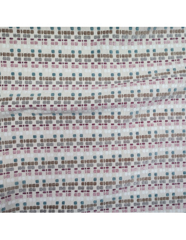 Tissu Jacquard tissé carrés velours relief rose Manuel Revert - Tissus Ameublement au mètre - rideaux réfection fauteuil