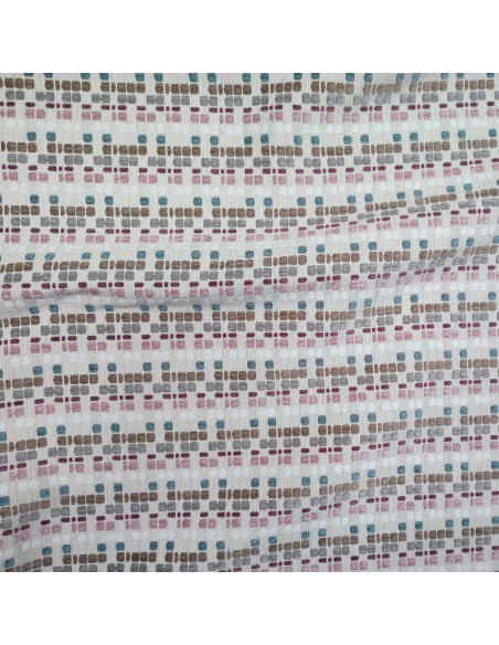 Tissu Jacquard tissé carrés velours relief rose Manuel Revert - Tissus Ameublement au mètre - rideaux réfection fauteuil