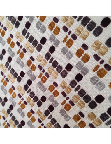 zoom Tissu Jacquard tissé motif carré velours relief marron Manuel Revert - Tissus Ameublement au mètre - réfection fauteuil