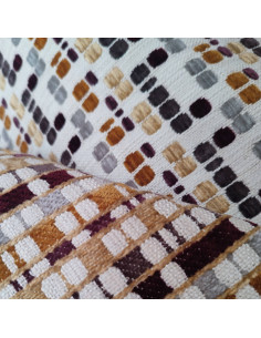 Tissu Jacquard tissé carrés velours relief marron Manuel Revert - Tissus Ameublement au mètre - rideaux réfection fauteuil 2