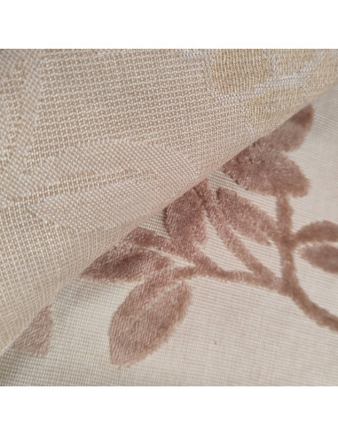Zoom tissu Jacquard polyester crème fleur velours relief beige - Tissus Ameublement au mètre - rideaux sur mesure coussins déco