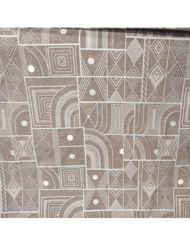 Tissu Jacquard patchwork motifs géométriques beige crème - Tissus Ameublement au mètre - rideaux sur mesure coussin déco