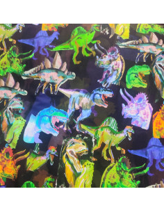 Tissu Jersey sweat léger noir dinosaure digital by POPPY - Tissus habillement au mètre - vetement couturiere - Dock Biarritz