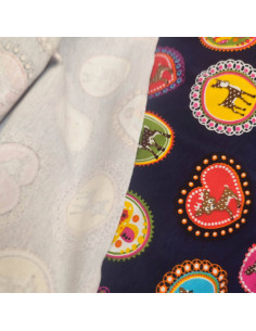 Tissu Jersey coton marine médaillon portrait animaux - Tissus habillement enfant au mètre - vetement couturiere - Dock Biarritz 2