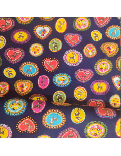 Tissu Jersey coton marine médaillon portrait animaux - Tissus habillement enfant au mètre - vetement couturiere - Dock Biarritz