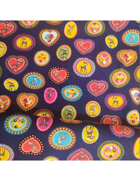 Tissu Jersey coton marine médaillon portrait animaux - Tissus habillement enfant au mètre - vetement couturiere - Dock Biarritz
