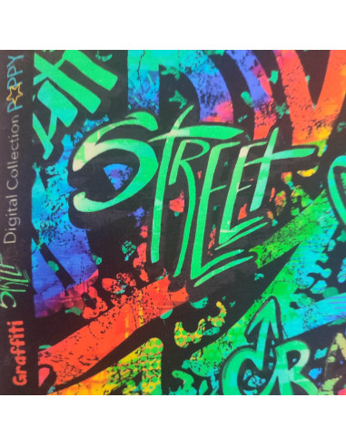 Zoom tissu Jersey coton Street Art graffiti vert oeko-tex POPPY - Tissus habillement enfant au mètre - vetement couturiere