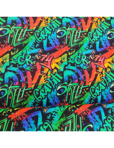 Tissu Jersey coton Street Art graffitis vert oeko-tex POPPY - Tissus habillement enfant au mètre - vetement couturiere