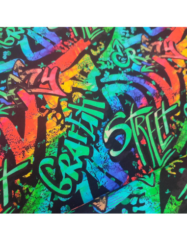 Tissu Jersey coton Street Art graffitis verts  POPPY - Tissus habillement enfant au mètre - vetement couturiere Biarritz