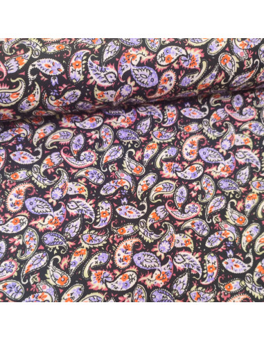 Tissu Jersey viscose paisley cachemire fond noir - Tissus habillement au mètre vente en ligne - vetement couturiere