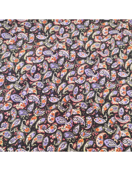 Tissu Jersey viscose paisley motif cachemire fond noir - Tissus habillement vente en ligne - vetement couturiere