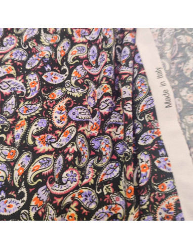 Zoom Tissu Jersey viscose paisley cachemire noir - Tissus habillement au mètre vente en ligne - vetement couturiere