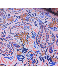 Tissu Jersey viscose rose pâle paisley motif cachemire et feuillage - Tissus habillement vente en ligne