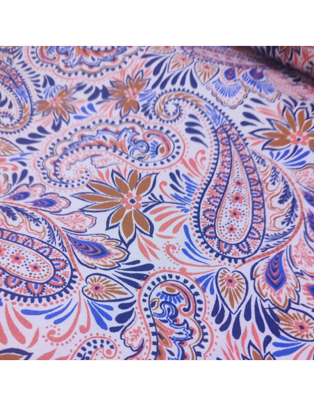 Tissu Jersey viscose rose pâle paisley motif cachemire et feuillage - Tissus habillement vente en ligne