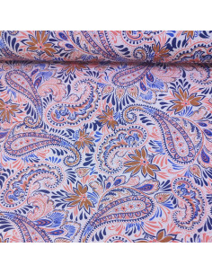 Tissu Jersey viscose rose pâle paisley motif cachemire et feuillage - Tissus habillement vente en ligne 2