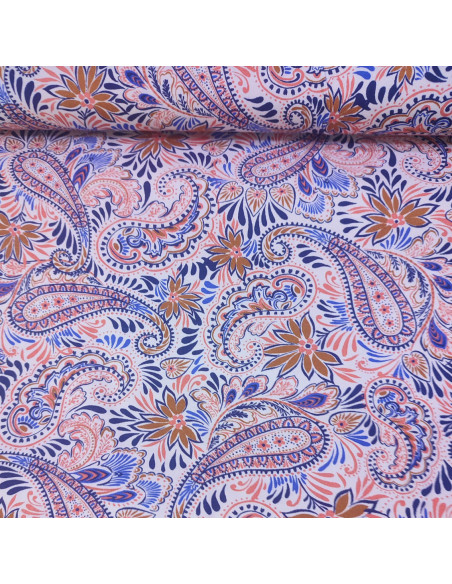 Tissu Jersey viscose rose pâle cachemire et feuillage - Tissus habillement vente en ligne - mercerie Biarritz