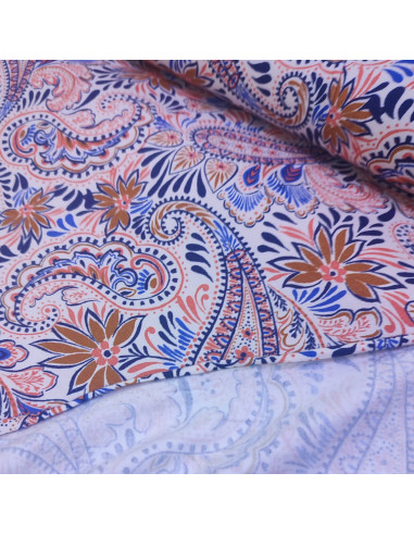 Zoom Tissu Jersey viscose paisley cachemire feuillage rose pale  - Tissus habillement au mètre - mercerie en ligne