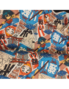 Tissu Jersey Oeko-tex rouge et bleu manga digital by POPPY - Tissus habillement au mètre - vetement couturiere - Dock Biarritz 2