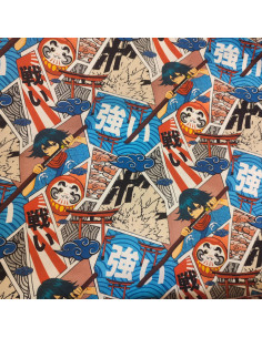 Tissu Jersey Oeko-tex rouge et bleu manga digital by POPPY - Tissus habillement au mètre - vetement couturiere - Dock Biarritz