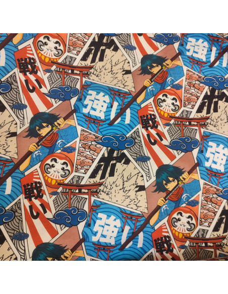 Tissu Jersey Oeko-tex rouge et bleu manga digital by POPPY - Tissus habillement au mètre - vetement couturiere - Dock Biarritz