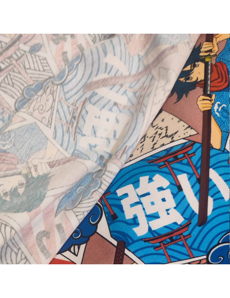 Zoom Tissu Jersey Oeko-tex bleu et rouge manga digital POPPY - Tissus habillement au mètre - vetement couturiere