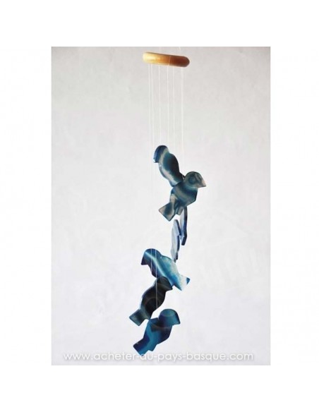 Mobile carillon agate oiseaux gris bleus - livraison à domicile