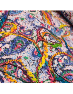 Tissu polyester motif appliqués de laines cousues - tissu habillement au mètre - mercerie Dock Biarritz 2