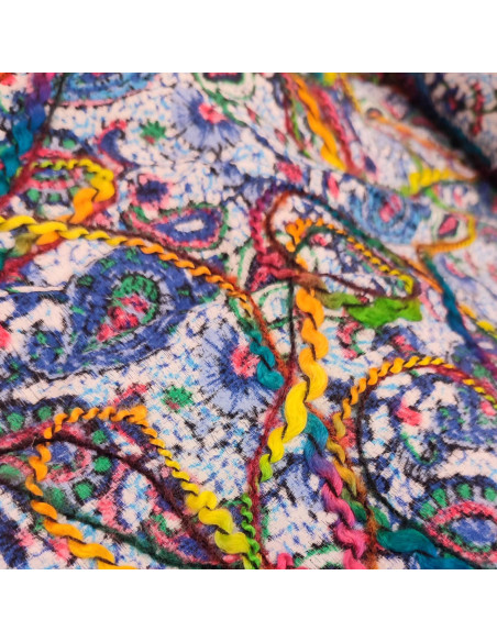 Zoom Tissu polyester motif appliqués de laines cousues - tissu habillement au mètre - mercerie Dock Biarritz
