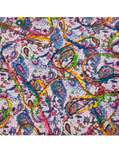 Tissu polyester motif appliqués de laines cousues - tissu habillement au mètre - mercerie Dock Biarritz