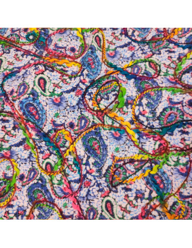 Tissu polyester motif appliqués de laines cousues - tissu habillement au mètre - mercerie Dock Biarritz