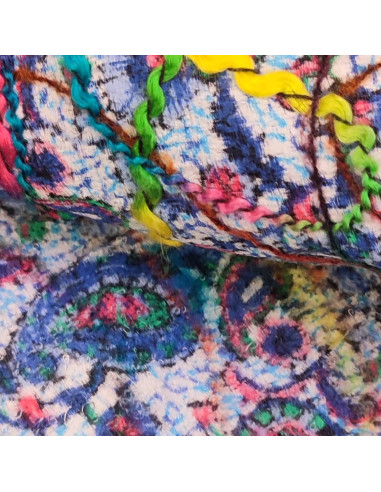 Tissu polyester multicolore motif appliqués de laines cousues - tissu habillement au mètre - mercerie Dock Biarritz